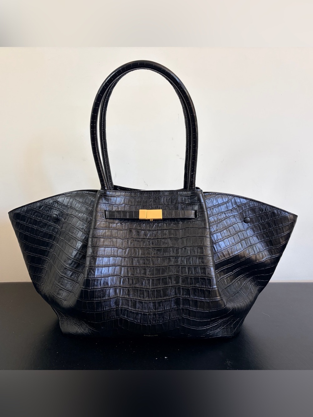 Demellier New York Black Croc-Embossed Tote